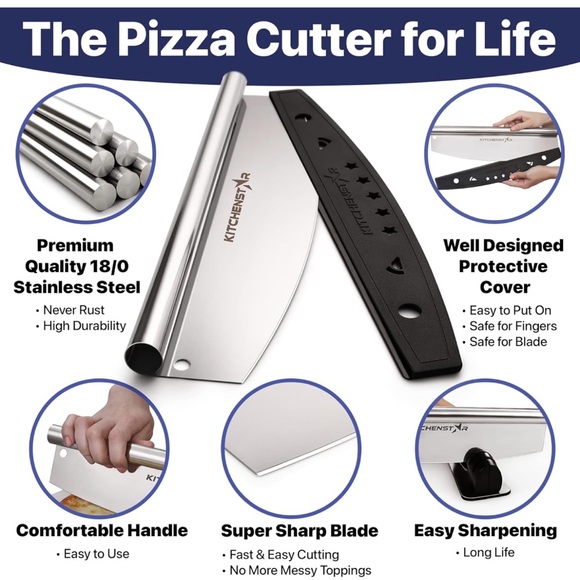 KitchenStar Stainless Steel Pizza Cutter Rocker - Picture 2 of 10